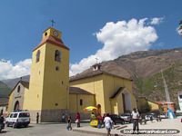 Mustard yellow colored cathedral Parroquia El Sagrario in Abancay. Peru, South America.