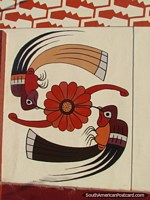 2 beija-flores e uma flor, mural de parede em Nazca. Peru, América do Sul.