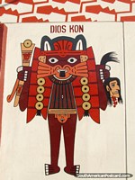 Versión más grande de Dios Kon sostiene la cabeza de Naturales, el arte de la pared en Nazca.