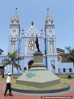 Blue church Iglesia de los Sagrados Corazones 'Recoleta' and plaza in Lima. Peru, South America.