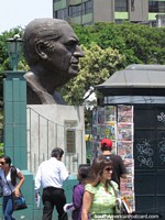 Larger version of Fernando Belaunde Terry (1912-2002) huge head monument in Lima, president.