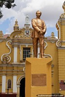 Leoncio Prado Gutierrez (1853-1883), a Peruvian mariner, gold statue in Huanuco where he was born. Peru, South America.