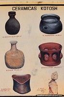 A cerâmica encontrada em Kotosh arruina em Huanuco, diagrama. Peru, América do Sul.