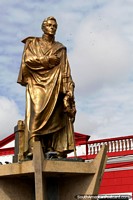 Gold statue of Simon Bolivar, the independence leader, Iquitos. Peru, South America.
