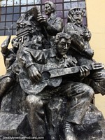 Fine bronze work featuring musicians, learn to play at the school of fine arts in Puno. Peru, South America.