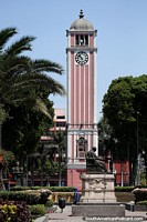 University Park in Lima with a German clock tower (1921), the bells sound at noon and 6pm. Peru, South America.