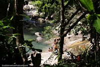 People enjoying a pool of water in the hot jungle in Tarapoto.