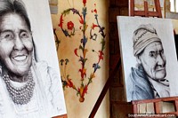 Larger version of Drawings of 2 women, art on display at the castle in Lamas.