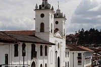 White church and other white buildings in the white city of Chachapoyas. Peru, South America.