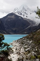Larger version of Paron Lake at 4155masl with turquoise waters and snow-capped mountains, Caraz.