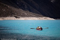 Cruise by paddle boat on Paron Lake at over 4000 meters above sea level, Caraz. Peru, South America.