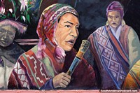 Bonito mural cultural con personas vestidas con ropa tradicional, Cusco.