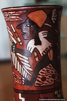 Ceramic cup painted with a man of the Nazca culture, Maria Reiche Museum, Nazca. Peru, South America.