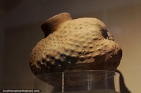 Guanabana Soursop, ceramic urn in the form of an exotic fruit at the Chan Chan museum, Trujillo. Peru, South America.