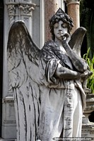 Angel with wings, sculpted stone monument at the old cemetery in Paysandu. Uruguay, South America.