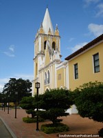 Mustard colored church Iglesia de San Francisco in Coro. Venezuela, South America.