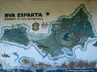 Versión más grande de El mapa de Isla Margarita, el La Restinga es correcto en el centro.