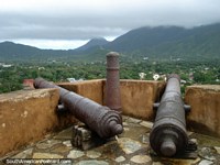 Cannon corner at Castillo Santa Rosa de la Eminencia castle and fort, La Asuncion, Isla Margarita. Venezuela, South America.