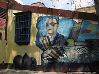 Plaza San Juan de Maracaibo, mural en la pared, debe haber sido un músico. Venezuela, Sudamerica.