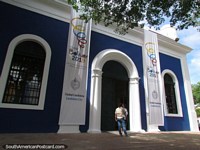 Art Museum blue historic building in Ciudad Bolivar. Venezuela, South America.