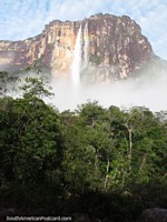 Larger version of Angel Falls in the morning sun, view from the river.