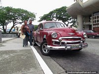 Old classic red car in San Felipe.