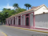 Versão maior do Edifïcio histórico rosa com Praça Lara atrás em Barquisimeto.