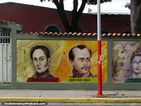 Simon Bolivar, Jose Felix Ribas and Luisa Caceres de Arismendi, bicentennial tiled mural in Acarigua. Venezuela, South America.