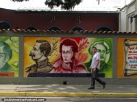 Ezequiel Zamora, Antonio Jose de Sucre e Jose Antonio Paez, o bicentenário cobriu com telhas o mural em Acarigua. Venezuela, América do Sul.