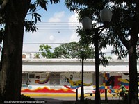 View of the street beside Plaza Bolivar in Barinas. Venezuela, South America.