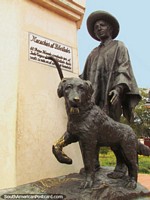 Larger version of Farmer and his dog bronzework at Plaza Bolivar in Mucuchies.