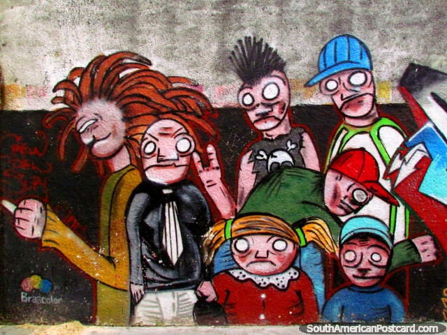 Wall graffiti of young people in Montevideo. (640x480px). Uruguay, South America.
