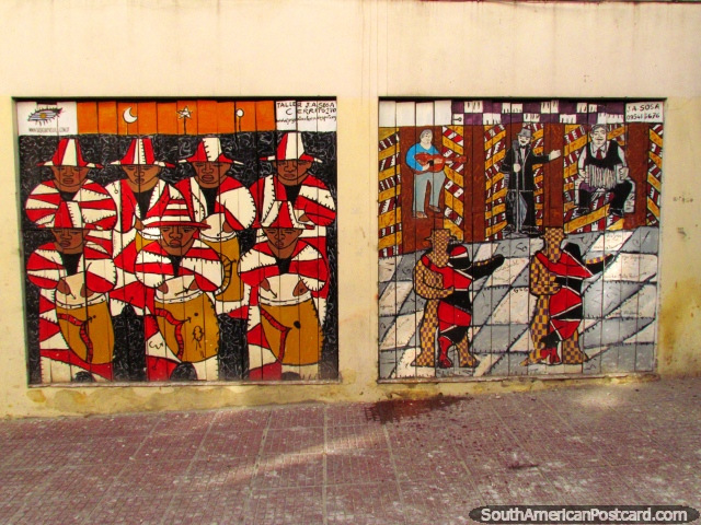 Msicos e danar valsa, arte de grafite em Montevido. (640x480px). Uruguai, Amrica do Sul.