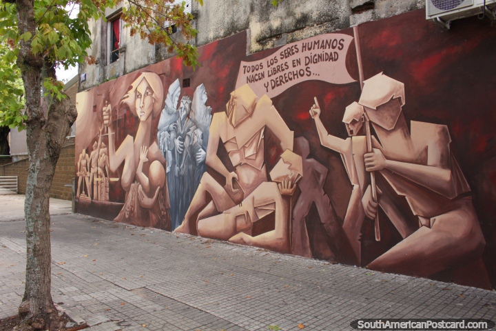 All human beings are born with dignity and rights, mural in Fray Bentos. (720x480px). Uruguay, South America.