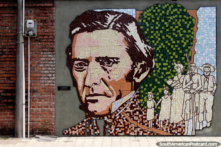 Mural of Jose Artigas made from tiles made by Nestor Medrano (from Gualeguay) in Paysandu. (720x480px). Uruguay, South America.