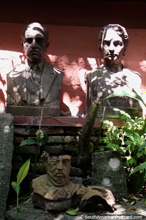 Old ceramic busts on the patio of Mazzoni Museum in Maldonado. Who could they be? (480x720px). Uruguay, South America.