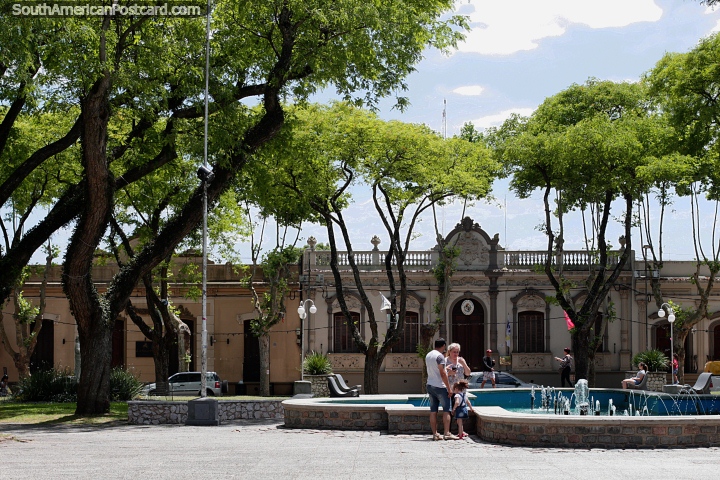 Plaza 19th of April in Treinta y Tres with trees and fountain. (720x480px). Uruguay, South America.