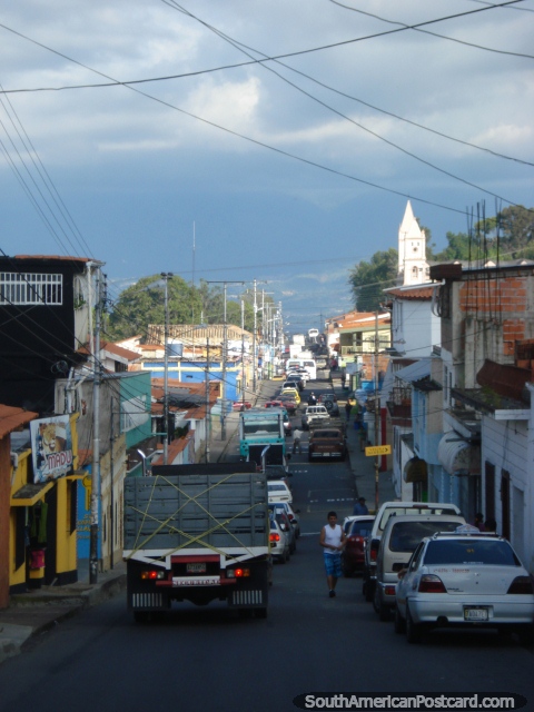 Small town street view from San Antonio to San Cristobal. (480x640px). Venezuela, South America.