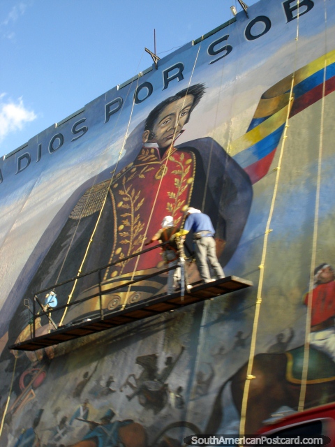 Huge painting on a wall in San Cristobal of hero Simon Bolivar. (480x640px). Venezuela, South America.