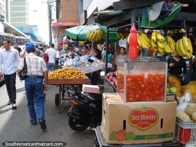 Fresh juices and fruits in the markets of San Cristobal. (640x480px). Venezuela, South America.
