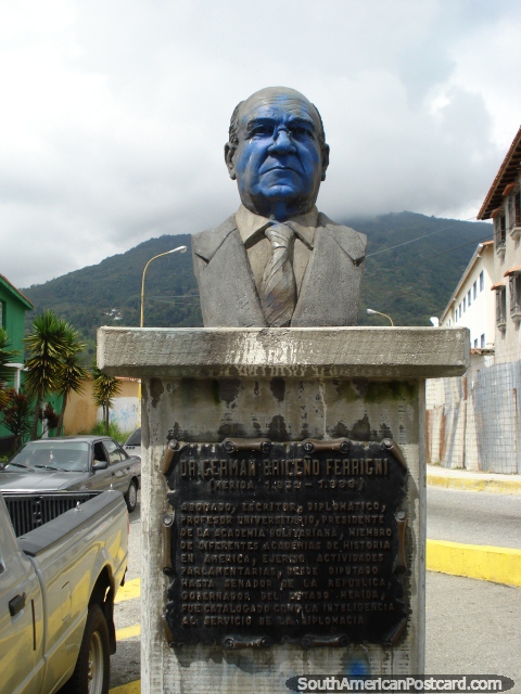 Dr. German Briceno Ferrigni statue in Merida. (480x640px). Venezuela, South America.