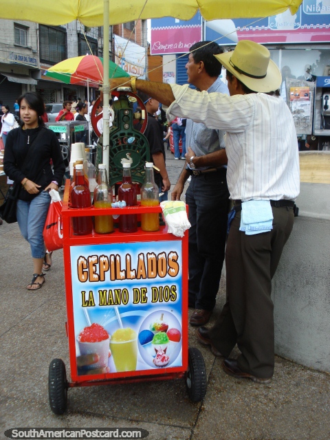 Cepillados, cold icey and fruity drinks to buy in Merida. (480x640px). Venezuela, South America.