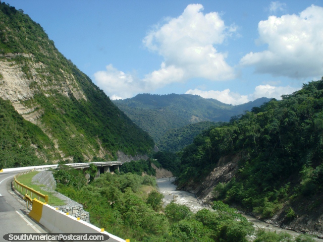The road beside the river gauge leaving Merida to Maracaibo. (640x480px). Venezuela, South America.