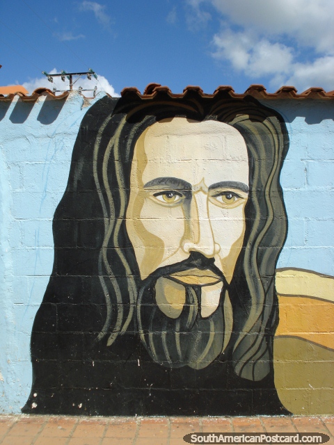 Jesus wall mural on wall in Coro. (480x640px). Venezuela, South America.