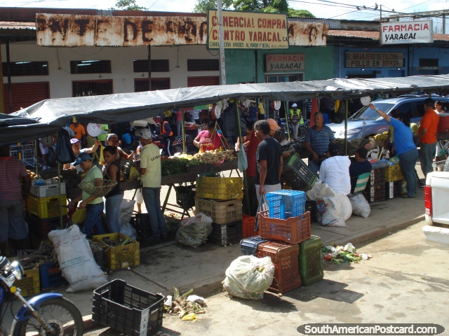 Main street and markets in Yaracal between Coro and Moron. (640x480px). Venezuela, South America.