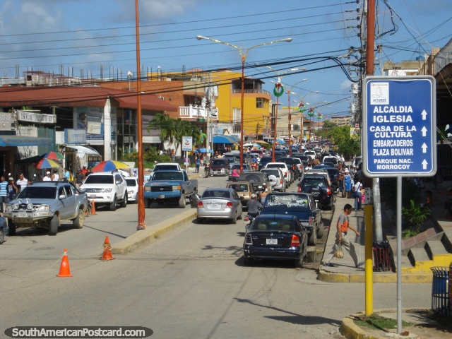The busy streets of Tucacas on the coast. (640x480px). Venezuela, South America.