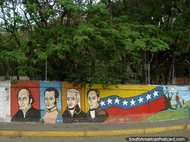 4 important men in Venezuela's history, wall art in Maracay. (640x480px). Venezuela, South America.