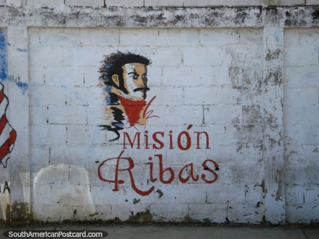 Misión de Ribas, mural en la pared de hombre famoso en Porlamar, Isla Margarita. (640x480px). Venezuela, Sudamerica.