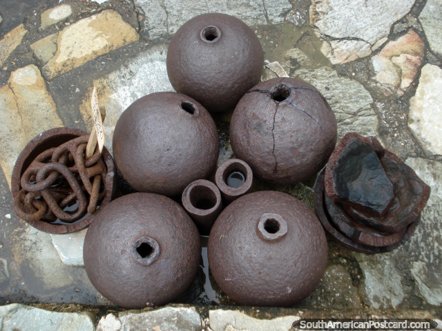 Cannonballs or ball and chains at Santa Rosa castle in La Asuncion, Isla Margarita. (640x480px). Venezuela, South America.