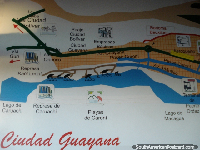 Mapa de Cidade Guayana no nibus lado terminal, abandonado. (640x480px). Venezuela, Amrica do Sul.